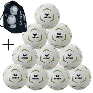 erima Fußballpaket (10 Stück) ROBUSTO LITE 290 (weiß/lime/schwarz) - 5+Ballsack