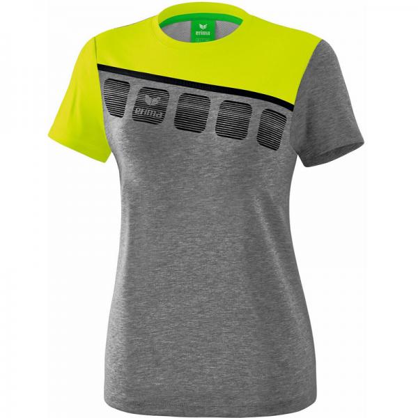 erima Damen-T-Shirt 5-C grau melange/lime pop/schwarz | 34