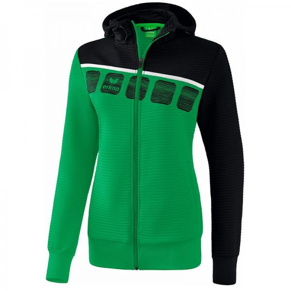 erima Damen-Trainingsjacke 5-C  - mit Kapuze smaragd/schwarz/weiß | 34