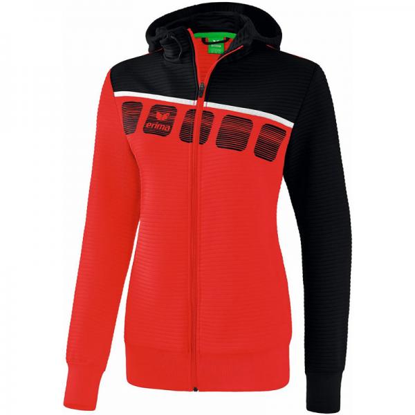 erima Damen-Trainingsjacke 5-C  - mit Kapuze rot/schwarz/weiß | 34