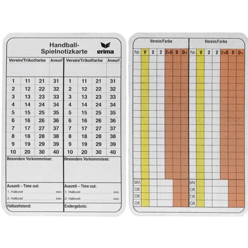 erima Spielnotizkarten HANDBALL 