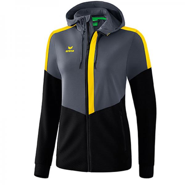 erima Damen-Trainingsjacke SQUAD - mit Kapuze slate grey/schwarz/gelb | 34