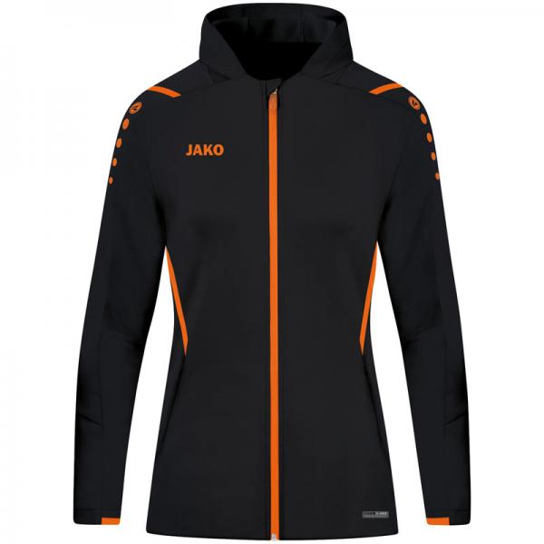 Jako Damen-Trainingsjacke CHALLENGE - mit Kapuze schwarz/neonorange | 34